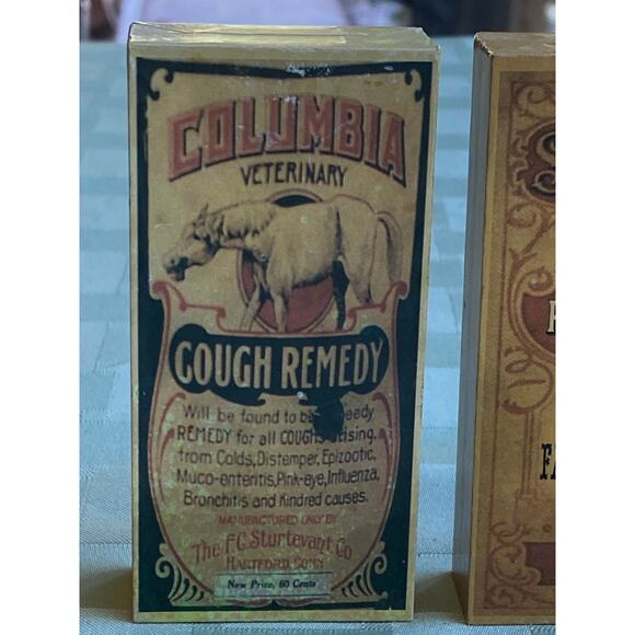 Set of 3 Small Fake Boxes of Old Fashioned Animal Remedies Wood block paper wrap - Picture 6 of 10